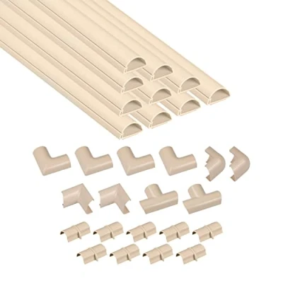 Afbeelding van Multipack met 4 meter kabelgoten van D Line, halfronde kabelgoten, kunnen worden geschilderd, zelfklevende snoerbeschermer 10x 30mm (B) x 15mm (H) 40cm lang en 19 accessoires magnolia