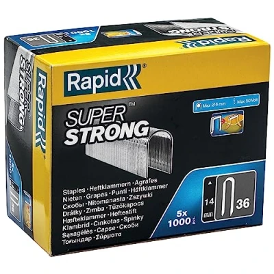 Afbeelding van Rapid Nieten voor Tacker Type 36, 14mm Nietjes, Superhard, 5x1.000 St. Grootverpakking, met Ronde Kop Kabels tot 6mm