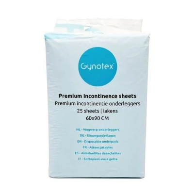 Afbeelding van Gynotex Premium incontinentie bed onderleggers wegwerp matrasbeschermers 60 x 90 cm tot 1400 ml absorptie 25 stuks