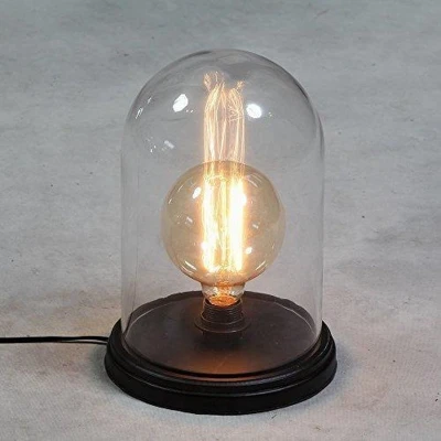 Afbeelding van Houten Dome Bell Tafellamp, E27 Fitting, Glas, Zwart, 16x26cm