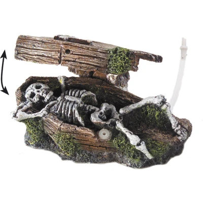 Afbeelding van Aqua Della Bubbelactie Kist Met Skelet Aquarium Ornament 14.5x9x7 cm