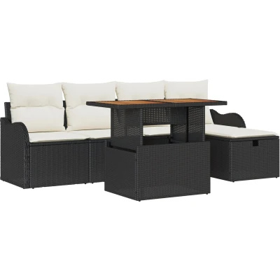 Afbeelding van vidaXL 6 Delen Tuin Sofa Set met Kussens Zwart Poly Rattan