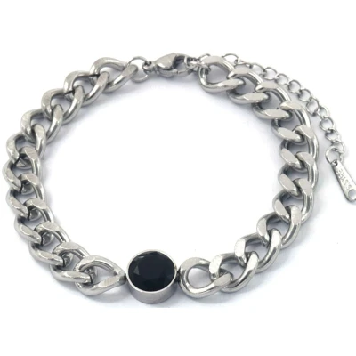 Afbeelding van Armband Dames Zirkonia RVS Lengte 17 21 cm Zilverkleurig en Zwart