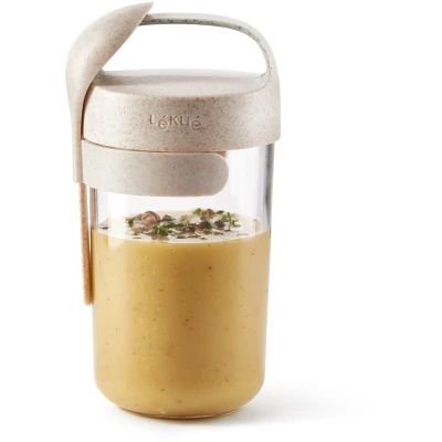 Afbeelding van Lékué To Go pot organisch materiaal met lepel beige 0,4 l.