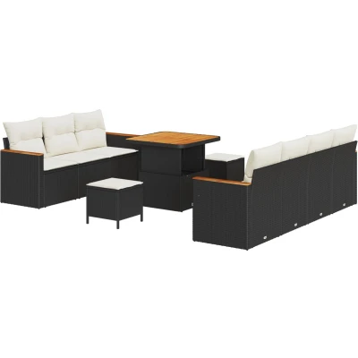 Afbeelding van vidaXL 10 delige tuin sofa set met kussens zwart poly rattan acacia, 3 eetset acacia