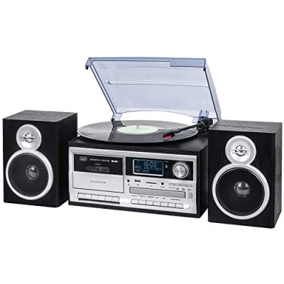Afbeelding van Stereo platenspeler met digitale radio ontvanger, DAB / DAB+ Bluetooth USB Aux in CD Trevi TT1072, zwart