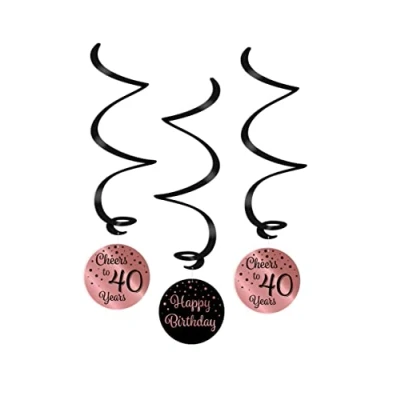 Afbeelding van Swirls Cheers to 40 years rose goud/zwart per 3 stuks