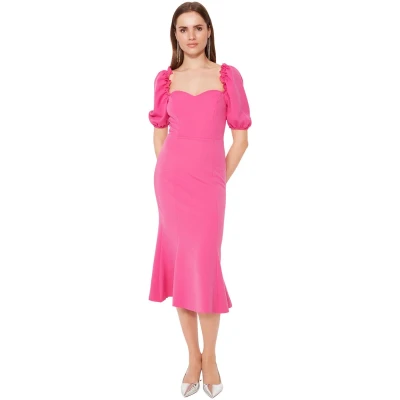 Afbeelding van Trendyol Fuchsia Kraag Gedetailleerde Geweven Avondjurk Tprss21El0053