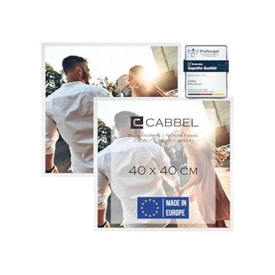 Afbeelding van CABBEL Dubbelpak (set van 2) fotolijsten 40x40 cm, wit, stabiel MDF houten frame, onbreekbaar plexiglas, om op te hangen, ideaal voor foto&#039;s/afbeeldingen/collage