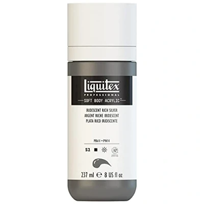 Afbeelding van Liquitex 1923239 Soft Body acrylverf, hoog gepigmenteerd, lichtecht en verouderingsbestendig 237ml fles, Iridescent Rich Silver