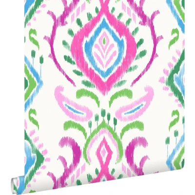 Afbeelding van Leen Bakker ESTAhome Behang Barokprint Groen En Roze 53cm X 10,05 M Vlies