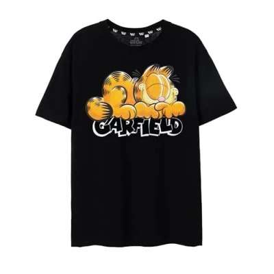 Afbeelding van Garfield Sleeping Zwart T shirt met korte mouwen voor heren Omarm ontspannen vibes klassieke humor Lounge comfortabel terwijl de iconische snoozing sfeer bepaalt