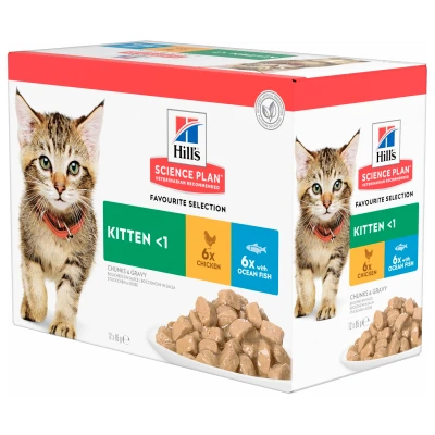 Afbeelding van Hill&quot;;s Kitten Favourite Selection combi kip / met zeevis nat kattenvoer 85 gr 2 dozen (24 x g)