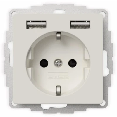 Afbeelding van 2USB 2U 449337 Stopcontact (onderbouw) VDE, Met USB, Kinderbeveiliging IP20 Zuiver wit, Mat