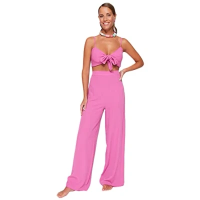 Afbeelding van Trendyol Zwarte Geweven Geknoopte Blouse Broek Strandset Tbess22Au0108
