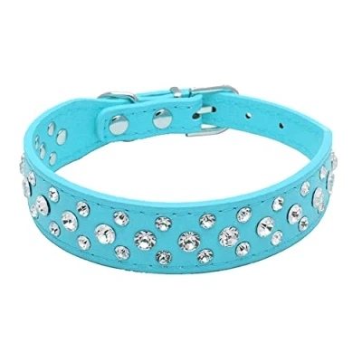 Afbeelding van haoyueer Bling strass PU lederen kristal diamant huisdier hond kat puppy halsband S M L XL (S, lichtblauw)
