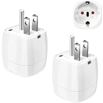 Afbeelding van Reisadapter USA 2 stuks, adapter stopcontact Duitsland plug, stekker voor EU naar Amerika/Canada/Mexico/Thailand enz., Type B reisstekker stroomadapter, wit