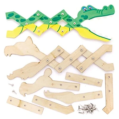 Afbeelding van Baker Ross FE279 Houten Jungle Dieren Uitschuifbare Poppen Sets Pakket van 3, Bijtende voor Kinderen om te Knutselen en Versieren