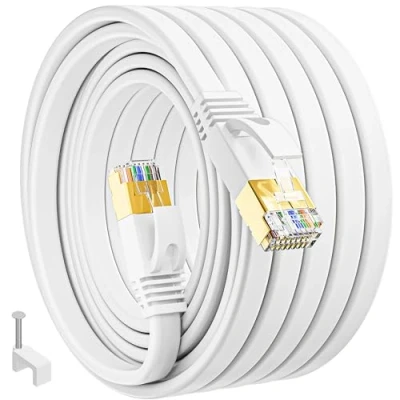 Afbeelding van Internet Kabel 30 Meter, Cat 7 Ethernetkabel 30m Wit Hoge Snelheid 10Gbps 600Mhz Afgeschermd Lange Netwerkkabel 100ft Plat Lan Cable Gigabit Rj45 Wlan Slank Patchkabel Voor Router Modem