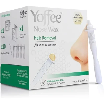 Afbeelding van Original Yoffee Nose Wax Kit Hair Removal Set Neushaar Verwijderaar Mannen en Vrouwen Biologische Bijenwas Neus met 10 recyclebare aanbrengsticks Parabeenvrij 60g Made in Spain