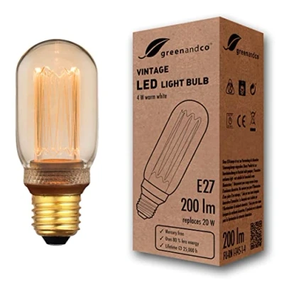 Afbeelding van greenandco® Vintage Design LED lamp in retro stijl voor sfeerverlichting E27 T45 Edison lamp, 4W 200lm 1800K extra warm wit 320 230V flikkervrij, niet dimbaar