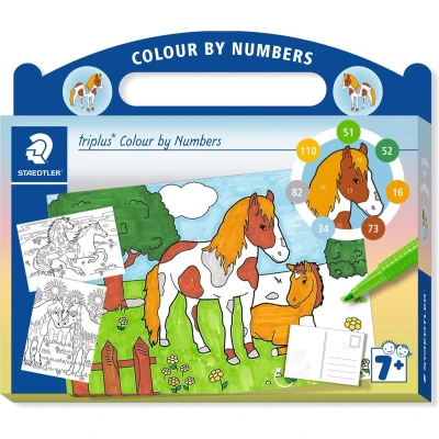 Afbeelding van Triplus mixed set colour by numbers Horses