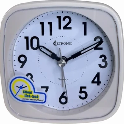 Afbeelding van Cetronic SQ838SP White Wekker Analoog Vierkant Sweep uurwerk Alarm Crescendo Snooze LED licht GROEN Cijfers Wit