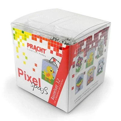 Afbeelding van Pixel P90070 63501 Leuke knutselset 32 voor kinderen, eenvoudig insteeksysteem met steentjes van bioplastic het ontwerpen 6 sleutelhangers (medaillons), zonder strijken en lijmen