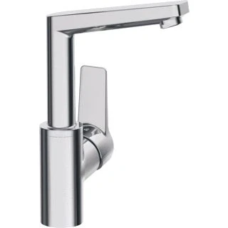 Afbeelding van Hansa twist 1 gats wastafelkraan met zijbediening gesloten hendel zonder waste 150 draaibare uitloop 13cm chroom 09552203