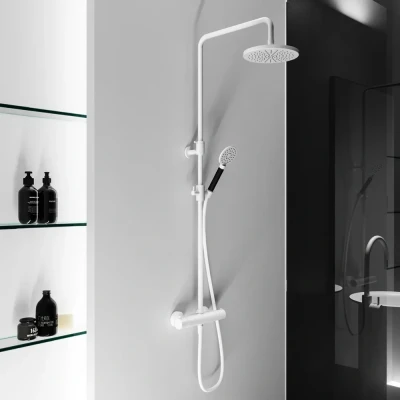 Afbeelding van HotBath Cobber thermostatische stortdoucheset met ronde handdouche en 30 cm hoofddouche Mat wit SDS9WH15