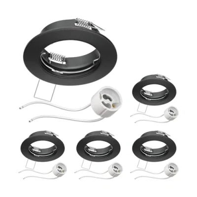 Afbeelding van ledscom.de 5 stuks Plafond inbouwframe FERE zwart mat (LED/Halogeen/GU10/MR16/PAR16/50mm) incl. GU10 fitting