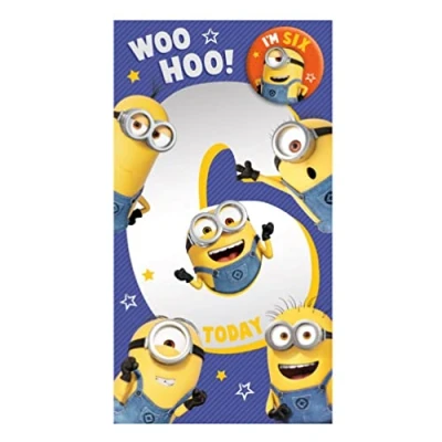 Afbeelding van Minions kaart, Happy 6e verjaardagskaart Minions, Despicable Me Leeftijd 6 Verjaardagskaart,