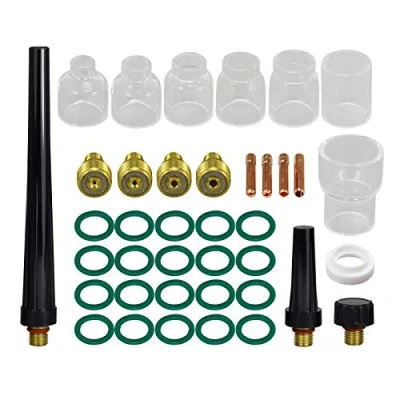 Afbeelding van RIVERWELD TIG gaslens spanhuls 13N21 45V42 (1,0 mm) 13N22 45V43 (1,6 45V44 13N23 (2,4 45V45 13N24 (3,2 Glazen beker #4 #12 WP 9 20 25 lastoorts 39 stuks