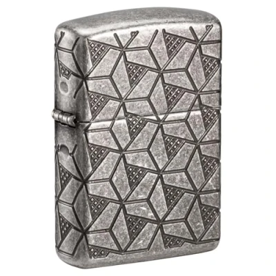 Afbeelding van ZIPPO Armor Case Silver Plate Geometric Pattern 60006120 8 zijdig diep gegraveerde aansteker benzine