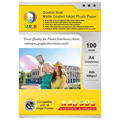 Afbeelding van MR.R 300gsm 100 Vellen A4 mat gecoat Inkjet Fotopapier dubbelzijdig Instant Droog Glanzend Waterdicht Wit Fotobladen 210x297mm