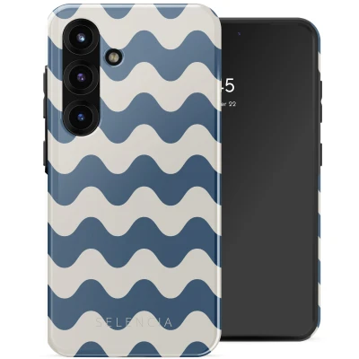 Afbeelding van Samsung Galaxy S25 Hoesje Kunststof Selencia Hardcase/Backcover Wave Vibes Classic Blue Telefoonhoesje