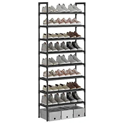 Afbeelding van AcornFort S 536 Zwart 16mm Pijp Extra Stevige Schoenenrek met 8 Niveaus Lagen, Hoge Schoenenplank, voor 16 24 Paar Schoenen, Gang, Woonkamer, Afmeting 56 x 30 140cm
