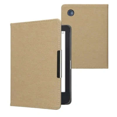 Afbeelding van kwmobile E reader hoesje geschikt voor Kobo Clara 2E hoes flip case met magneetsluiting Ereader cover Denim design in beige