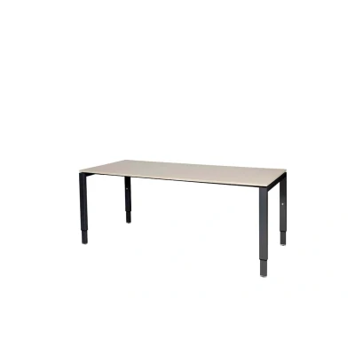 Afbeelding van Domino bureau, hoogte instelbaar (62 85cm) met 180x90cm &#039;zwevend&#039; lindberg (licht) eiken 25mm blad en zwart (RAL9005) N poot frame
