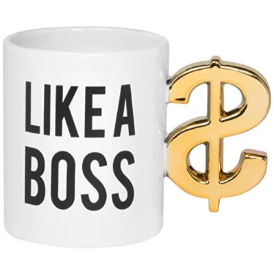 Afbeelding van Thumbs Up! 1001491 Boss mok keramische greep in de vorm van een dollar wit 350 ml