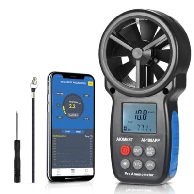 Afbeelding van Aiomest AI 100APP Windmeter, digitale anemometer, Bluetooth, handapparaat, windsnelheidsmeter voor luchtstroomsnelheid, windtemperatuur, windkoeling, tester, met telefoon, tablet