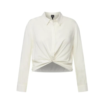 Afbeelding van Ulla Popken, Dames, grote maten, hemdblouse kort met knoopdetail, sneeuwwit, 54/56 NL