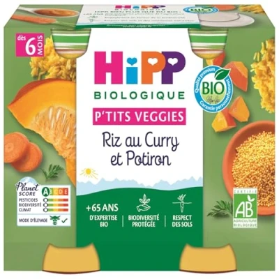 Afbeelding van HiPP P&#039;tits Veggies Rijst met Kerrie en Pompoen van 6 Maanden Biologisch 2 Potjes