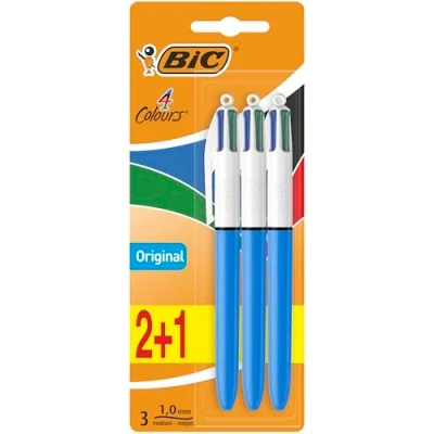 Afbeelding van BIC 4 Colours Original Balpennen met Kliksysteem Medium Punt (1,0 mm) Pak van 2+1 Stuks