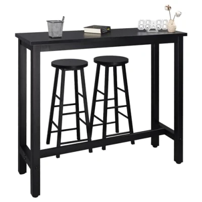 Afbeelding van WOLTU 1 Bartafel+ 2 krukken in spaanplaat en staal,Barsets Industriële stijl,Zwart BT17sz+BH130sz