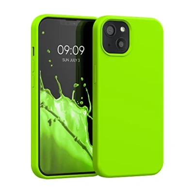 Afbeelding van kwmobile telefoonhoesje geschikt voor Apple iPhone 13 Hoesje met siliconen coating Smartphone case in neon geel