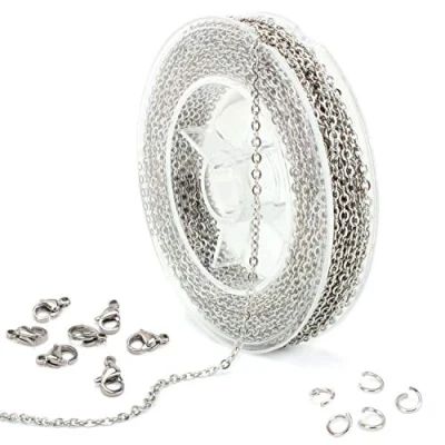 Afbeelding van roestvrij stalen ketting kettingen voor het maken van sieraden, 10 m 1,5 mm staal stoeprand kabel choker armband sieraden met sluiting en ringetjes knutselen