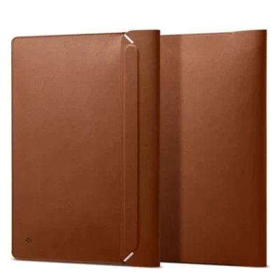 Afbeelding van Spigen Valentinus laptoptas, hoes tas 13 13,3 14 inch, lederen laptophoes compatibel met MacBook Pro/Air, M1 / M2 M3, Dell, Acer, ASUS, Hp, Lenovo enz. bruin