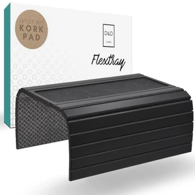 Afbeelding van D&amp;D Living® Sofadienblad Flexibele Bankleuning Opbergplek met Anti Slip Kurk Pad Dienblad voor Sofa van 47x34 cm, Duurzaam Bamboe Zwart Groot