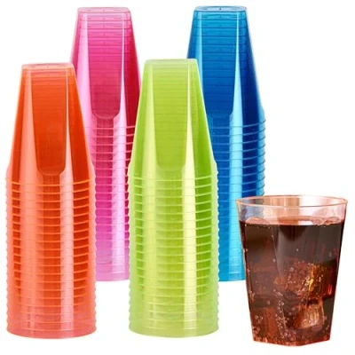 Afbeelding van MATANA 80 Neon Plastic Bekers voor Verjaardagen, Kinderfeestjes, Bruiloften, Kerstmis, Barbecue &amp; Feesten, 210ml Stevig en Herbruikbaar